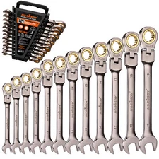 12PCS Ratcheting Wrench Set Flexible Head 8-19mm Metric Spanner Tool Combination