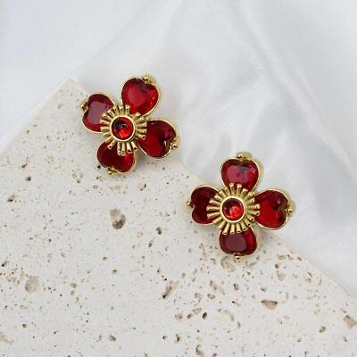 Vergoldete Edelstahl CZ Rot Elegante Blume Ohrstecker Hypoallergen