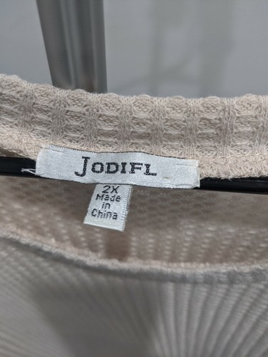 Jodifl Waffle Knit Top con Mangas de Contraste Crema Beige Boho Festival 2X NWOT - Imagen 5 de 7