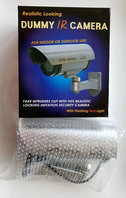 CCD Dummy IR Security CCD CCTV Camera w/ Flashing Red Light Silver NEW w/ Box 