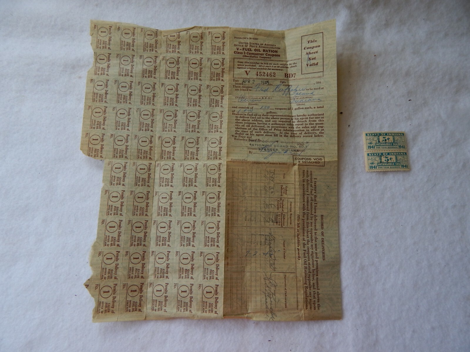 Fuel Oil Ration SheetClass 3 Consumer Coupons + 2 Indiana Intangible