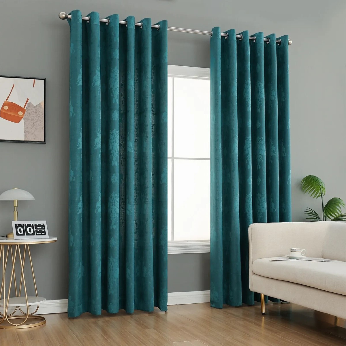 Opulent Dreams Jacquard Floral Ring Top Curtains – Fully Lined Thermal Panels With Tiebacks (72 Or 90 Inch Lengths) - View #2