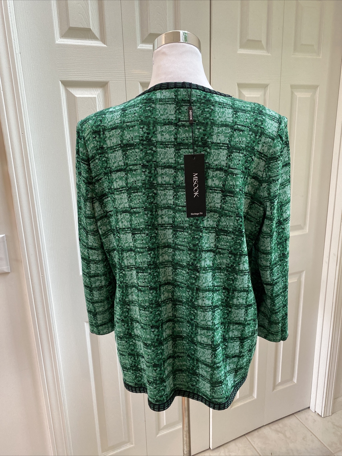 NWT Misook Green Heather Speckled Heritage Fit Open Cardigan  M $426 image 3
