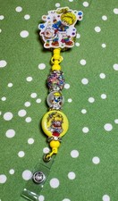 Rainbow Brite Bright - Yellow Beaded Badge Reel Holder ID Retractable