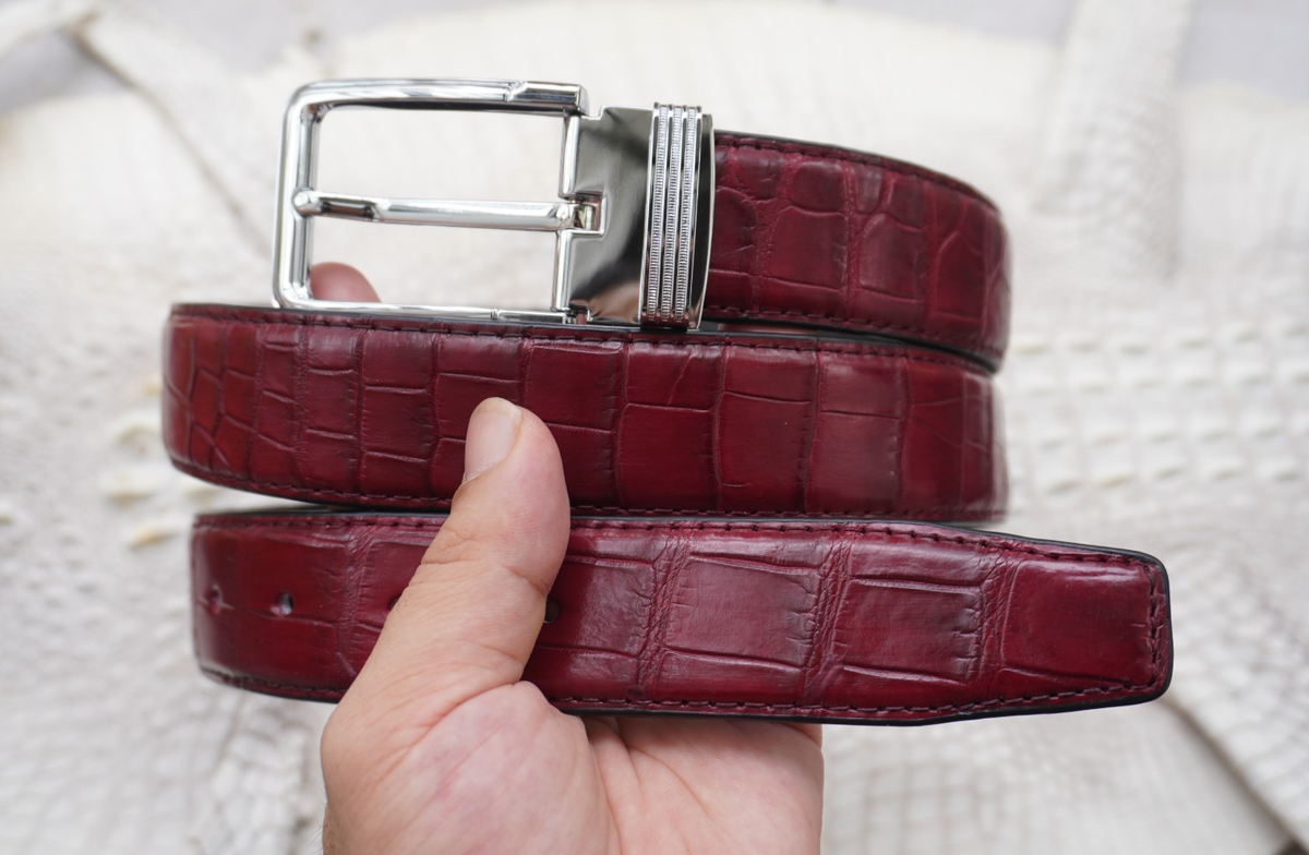 genuine alligator belt burgundy Luxury crocodile bordeaux belt with free customization | BRUCLE main image 2
