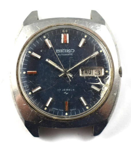 Vintage Seiko Automatic Day Date Calendar 17J 7006-8059 Wrist Watch Runs lot.qa