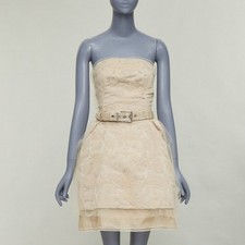 DOLCE GABBANA 2008 Runway beige barocco jacquard tulle strapless belted dress