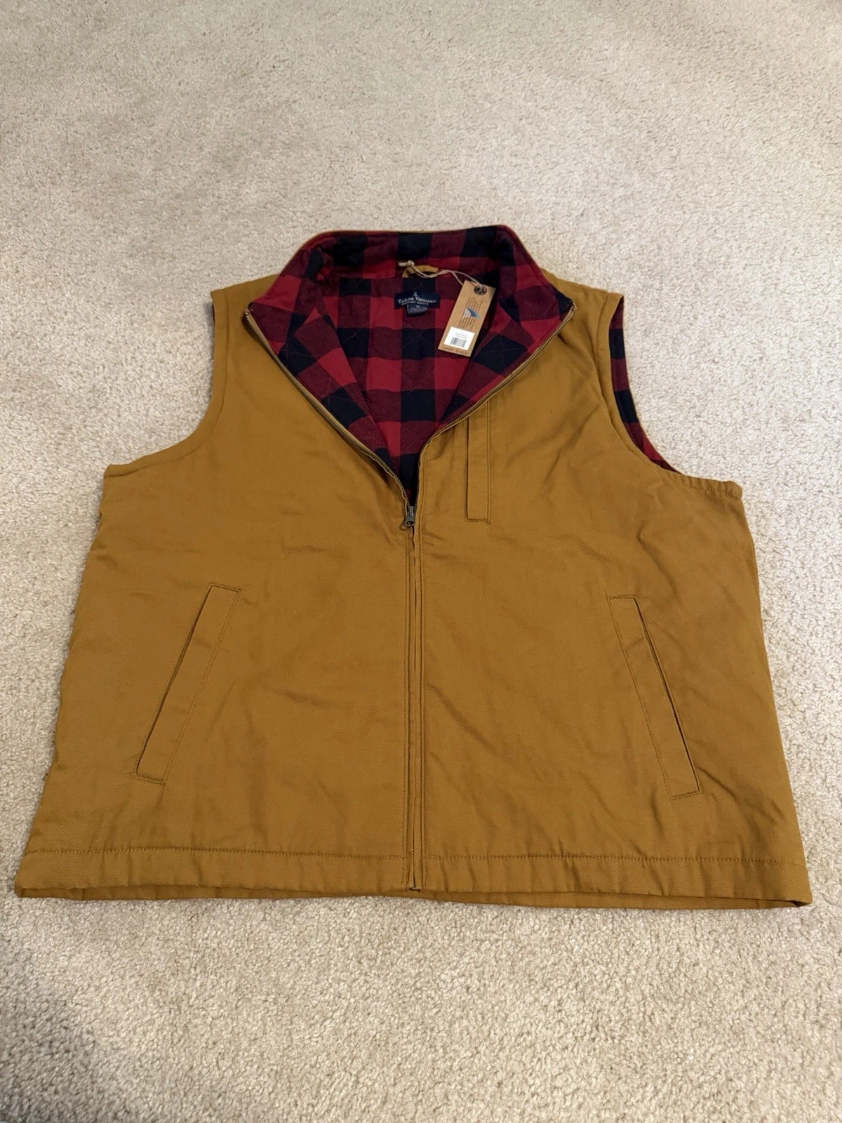 Tailor Vintage Men’s Bronze Brown Canvas Vest Flannel Lined New with Tags XL