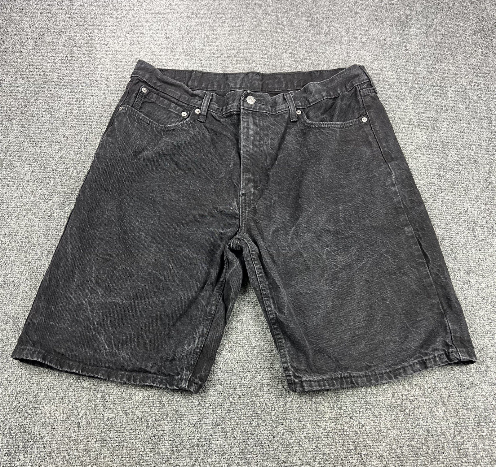 Levis 469 Jean Shorts Men 38 Black Denim Jorts Fading Baggy Loose Y2K