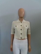 Prada Ecru Cable Knit Gold Button Down 3/4 Sleeve Cardigan Sz.38/ US 2
