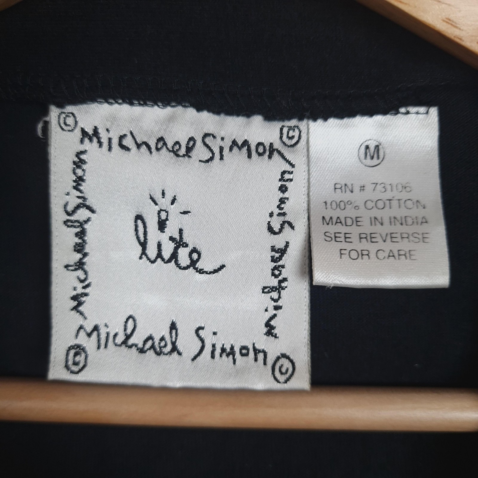 Michael Simon Lite Cardigan Womens Medium Black Flip Flop Embroidered Cotton