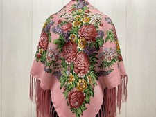 Scarf Traditional Ukrainian Fringed Shawl with Fringe Floral Folk Slavic shawl