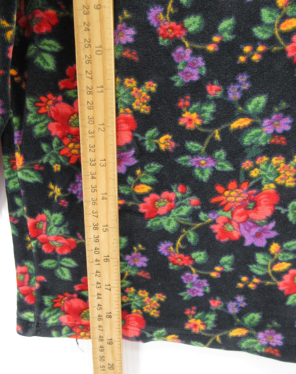 VINTAGE Gap Top Women Small Black Terry Cloth Shirt Ditsy Floral