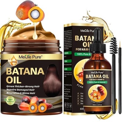 Batana Oil Hair Growth Kit 4Pc Set Raw Batana Oil Hair Mask Lash Brow Brush