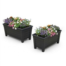2 Black Trough Planter 55cm Rectangle Garden Patio Plant Pot Watering Reservoir