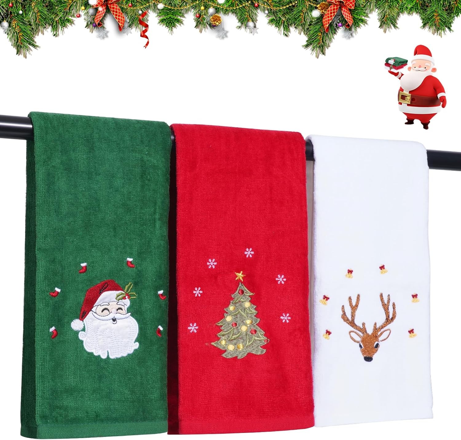 3 Pcs Christmas Hand Towels for Bathroom, 100% Cotton Soft Small, 3pcs