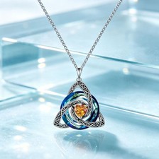 For Women Celtic Necklace Birthstone Trinity Knot Crystal Pendant Jewelry