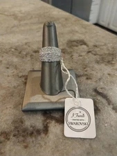 J FRANCIS SWAROVSKI ZIRCONIA MULTIROW BAND RING,TCW=3.85/RHOD/925 STERLING,SZ 7