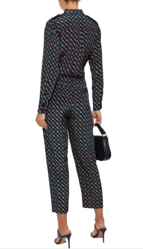 Mono de seda Diane Von Furstenberg DVF talla 6 verde fucsia negro Foto 2 de 4