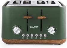 Salter Toronto 4-Slice Toaster – Wide Slots, 6 Levels, 1630W, Green Wood Effect