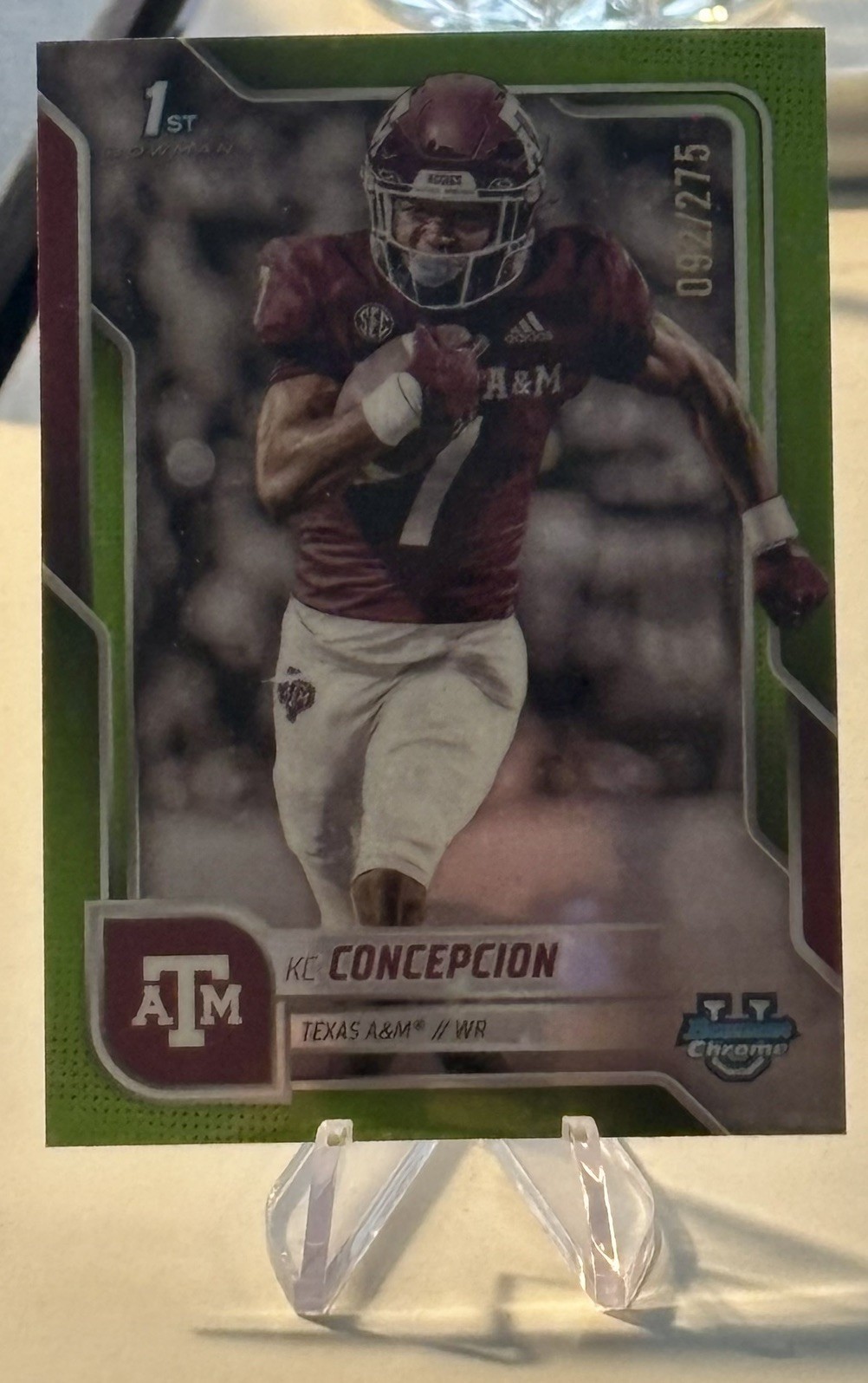 KC Concepcion 2025 Bowman Chrome U Lime Green Refractor 92/275 #91, Texas A&M NM