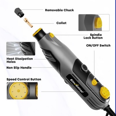 Rotary Tool with 204Piece Accessory Kit, 130 W, Corded