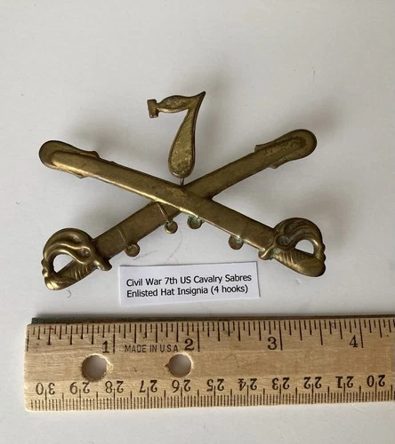 Original Civil War 7th U.S. Cavalry Sabres Enlisted Hat Insignia