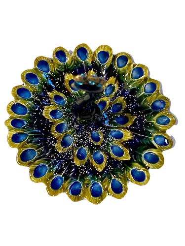 Peacock Design 4 In Ring Or Trinket Holder Enamel on Metal Base Art Deco Style - Picture 3 of 7