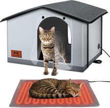 Insulated Heated Cat House Indoor/Outdoor, Weatherproof Cat House with Heated Pa