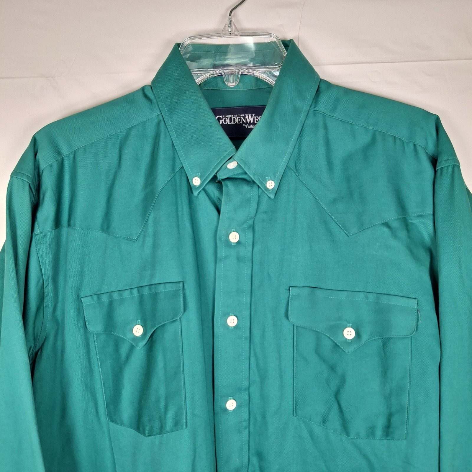 Vtg GoldenWest by Panhandle Slim Shirt Mens 17 x 35 Green Western Made In UsA