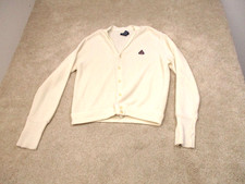 Vintage Izod Knit Button Up Cardigan Mens Medium Ivory Preppy Made In USA