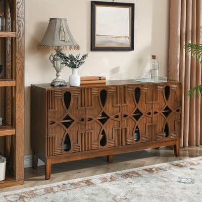 Mid Century Modern Sideboard Buffet Cabinet with 4 Doors & Adjustable Shelves