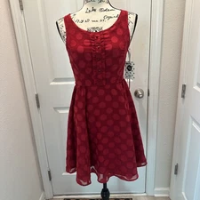 Disney By LC Lauren Conrad Minnie Rocks Dots Dress Size 4 Biking Red