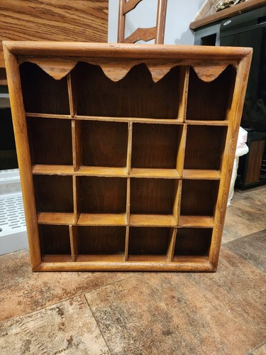 Vintage Solid Wood Trinket Shelf Shadowbox Wall Mounted 15 Cubbies Curio Shelf