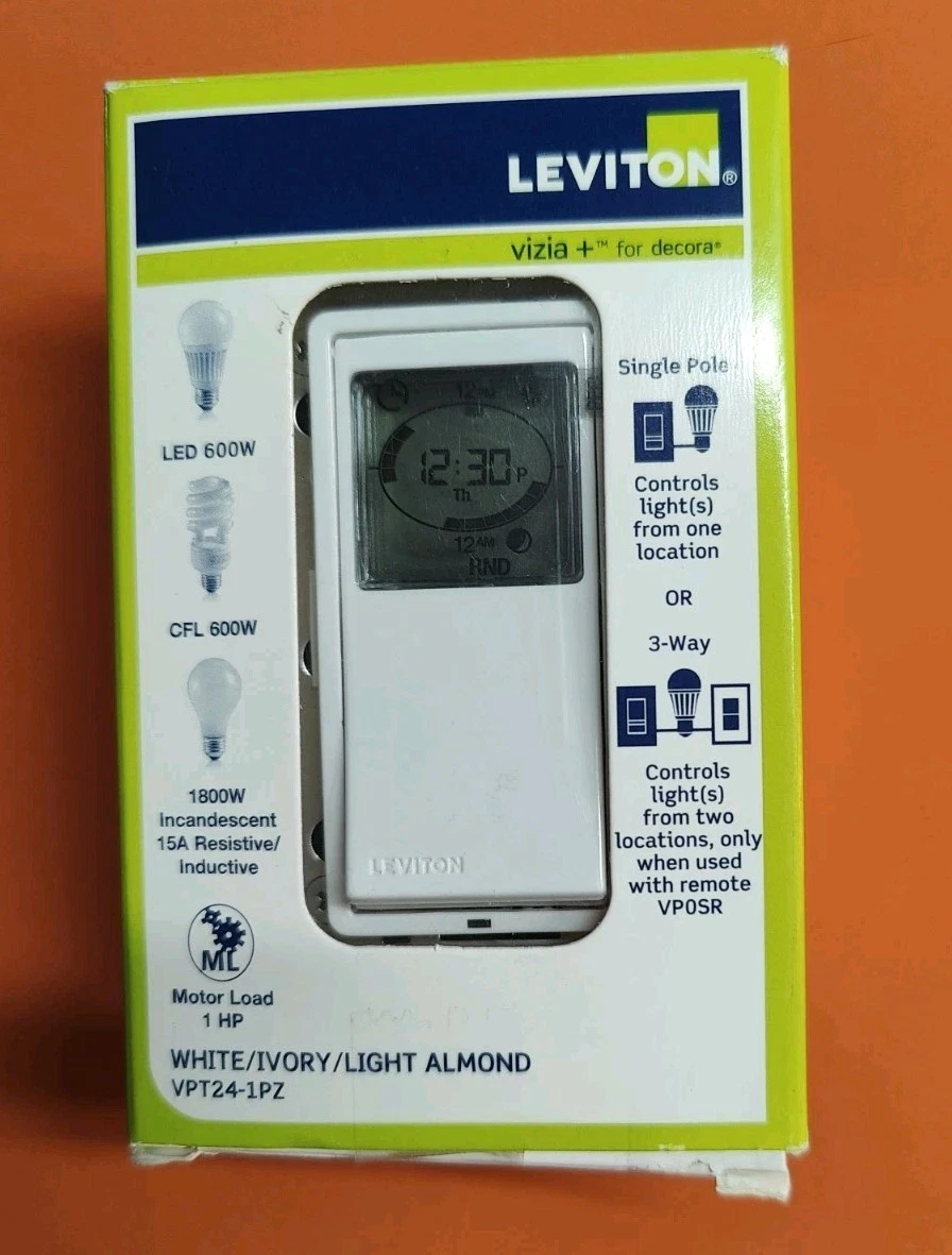 Leviton Vizia+ for Decora 24 Hour Programmable Timer Wall Switch VPT24-1PZ