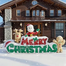 9.5 FT Christmas Inflatable Merry Christmas Sign with Santa, Reindeer & Ginge...