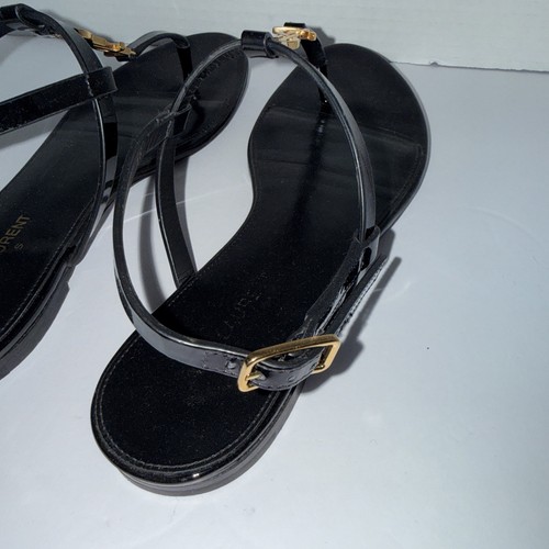 YSL Saint Laurent Cassandra Embossed Flat Thong Sandals Black Size EU 38 US 8 - Bild 4 von 8