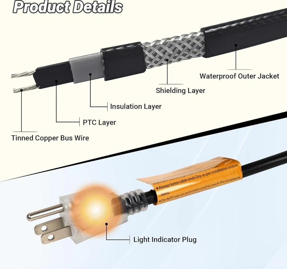 Kit de descongelación de nieve para techo de 50 pies, cinta térmica de 8 vatios/pie para techo y canaletas con (MS254 Foto 4 de 4