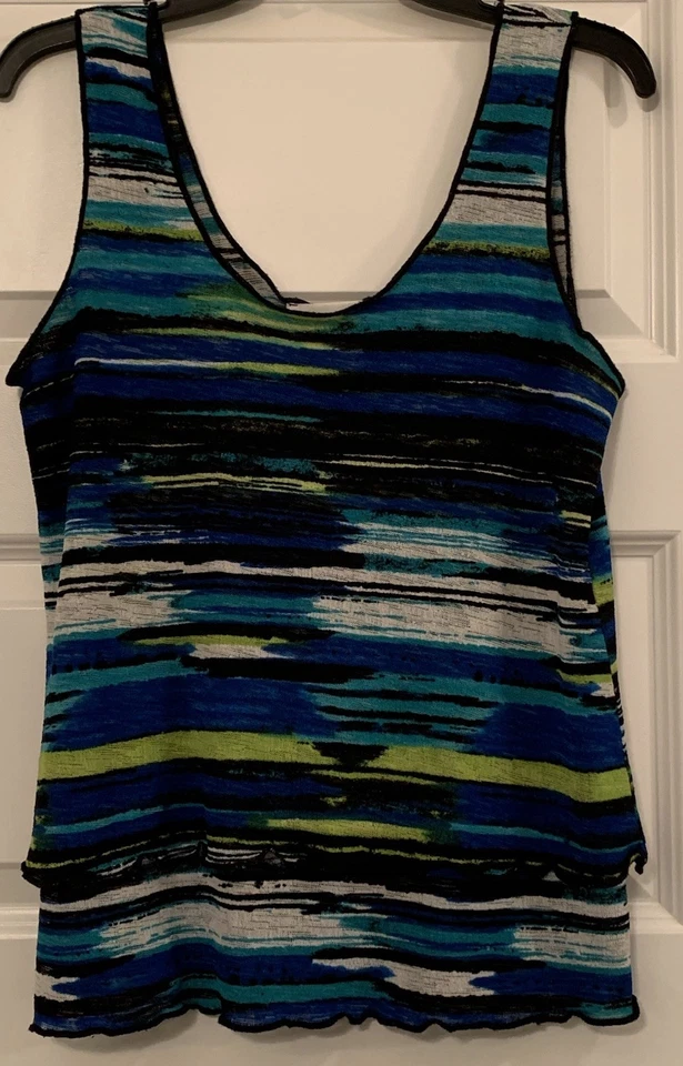 Joseph Ribkoff Tank & Cardigan Chiffon Set Women’s Size 10 Striped VTG Y2K - Image 2 of 4