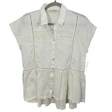 Lucky Brand White Eyelet Peplum Babydoll Button Up Shirt Top Boho Cotton NWT