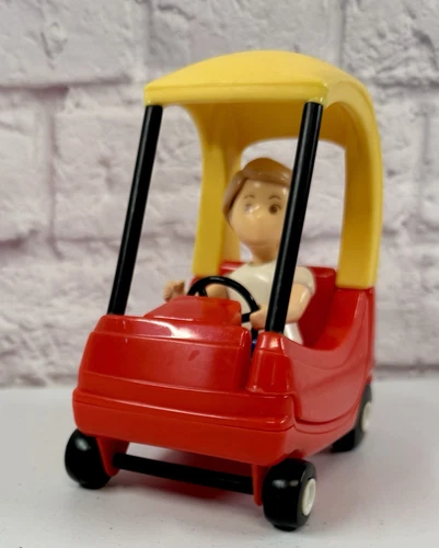 Vintage Little Tiles Cozy Coupe Dollhouse Miniature Size Small Red Yellow 6”