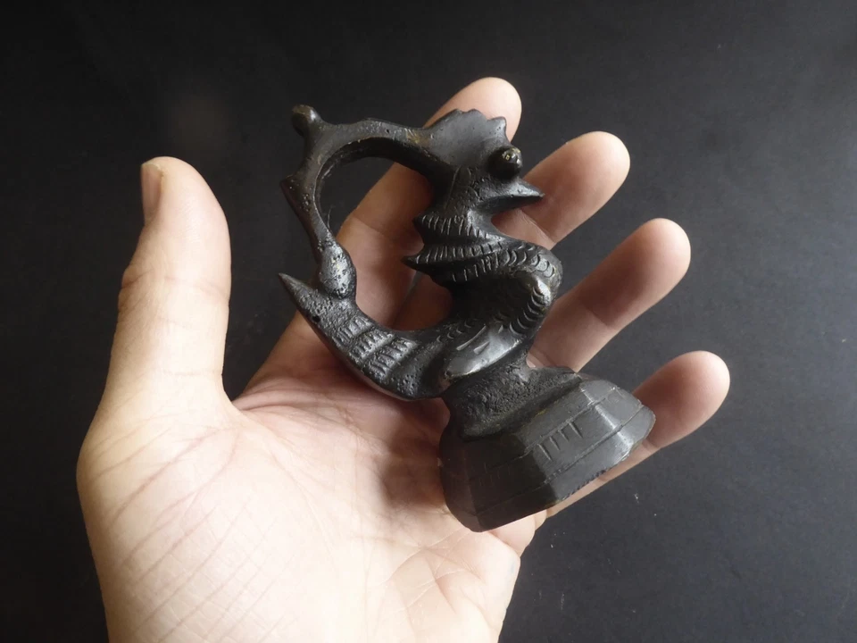 grand bronze poids a opium oiseau tbe h 11cm 720g - Photo 3/4