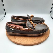LL Bean Handsewn Moccasin Mens 9 Shoes Accorn Brown Leather Plaid Lined Slippers