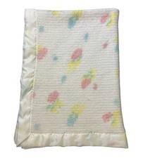 Baby Pepperell Waffle Weave Crib Blanket Satin Trim Edge 35 x 47 Floral Pastel