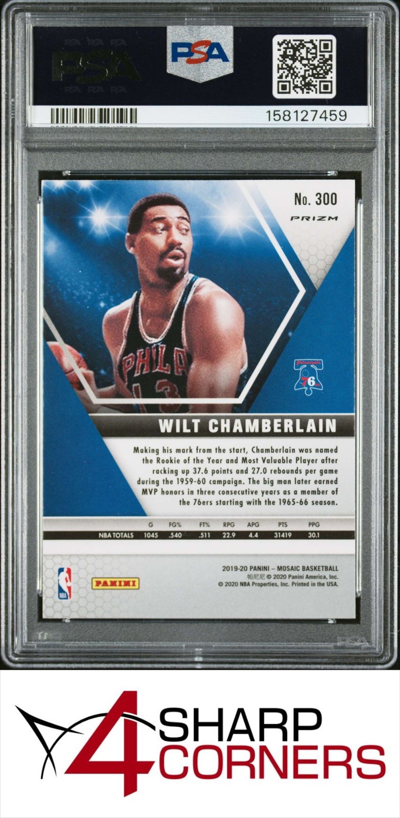 2019 PANINI MOSAIC PINK CAMO PRIZM #300 WILT CHAMBERLAIN HOF PSA 10 view 2