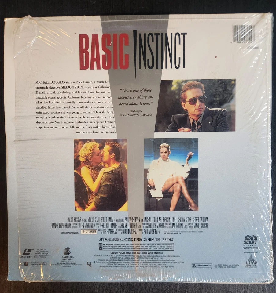BASIC INSTINCT LASERDISC LD MICHAEL DOUGLAS SHARON STONE 1987 2 DISC IN WRAP - Image 2 of 3
