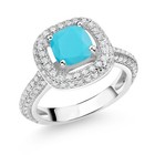 925 Sterling Silver Green Turquoise and White Moissanite Engagement Ring For