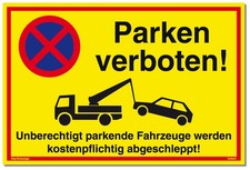Schild Parken verboten gelb | stabiles Alu-Schild mit UV-Schutz 30x20cm