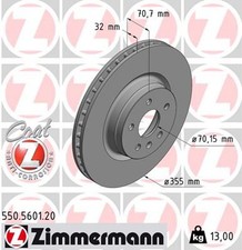 2x ZIMMERMANN Bremsscheibe COAT Z 550.5601.20 für TESLA MODEL 100D AWD 60D 70D