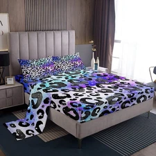 Leopard Print Fitted Sheet Safari Cheetah Print Bedding Set Tie Dye Bed Sheet...